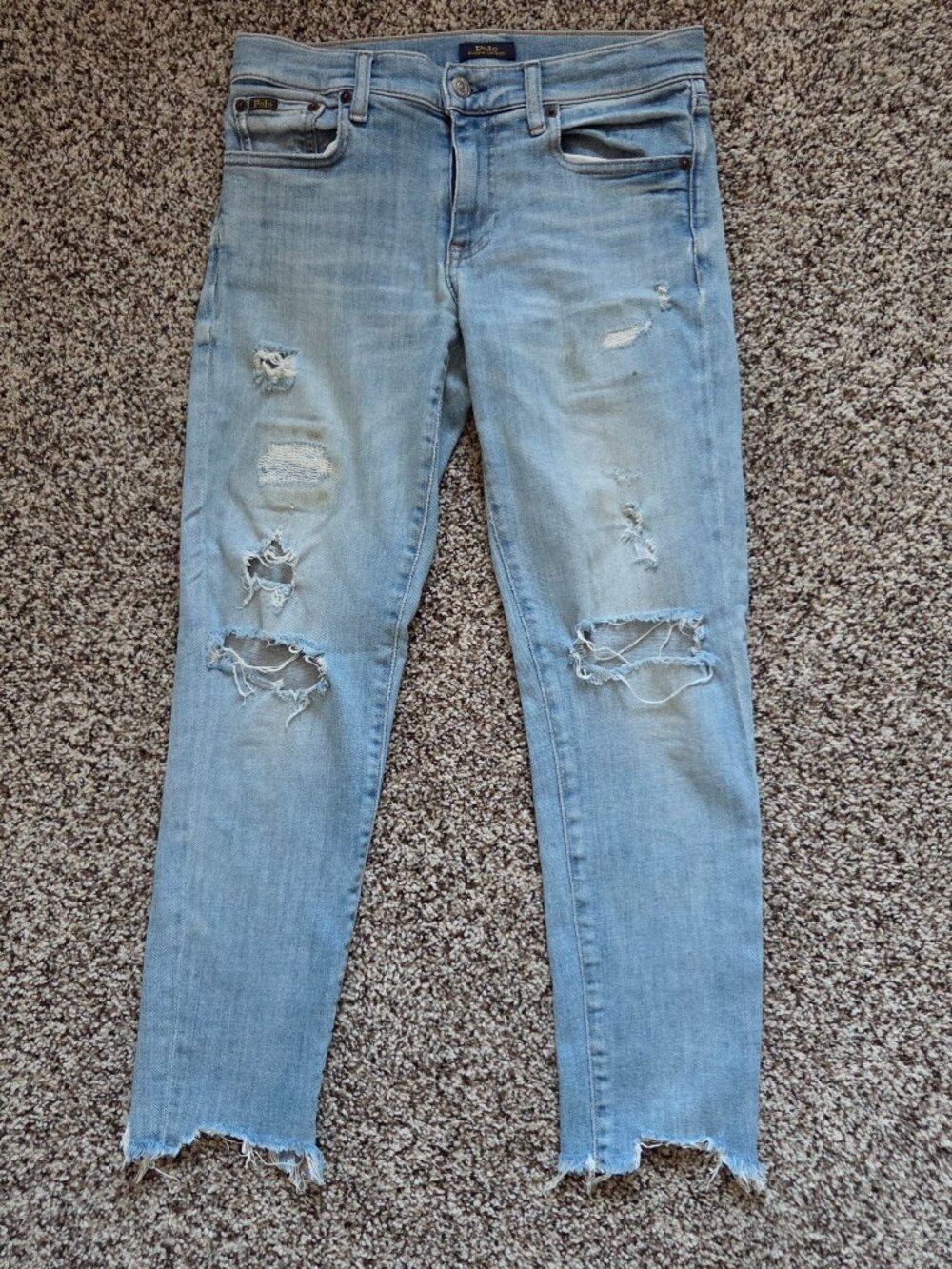 Polo Ralph Lauren Tompkins Skinny Crop Jeans Womens Size 28 Distressed Raw Hem